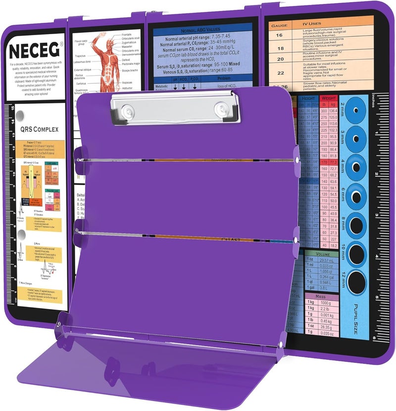NECEG Nursing Clipboard Foldable-4 Layers Aluminum Nurse Foldable Clipboard Nursing Medical Edition Cheat Sheets, Pocket Size Pen Clip for Nurses Students School and Doctors-Purple Christmas Gifts Idea - Image 1